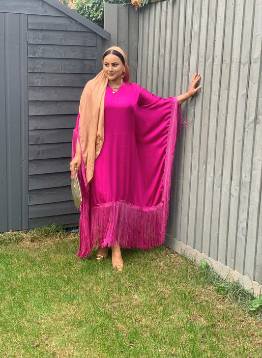 Silk Fringe Kaftan with Trouser | FUSCHIA