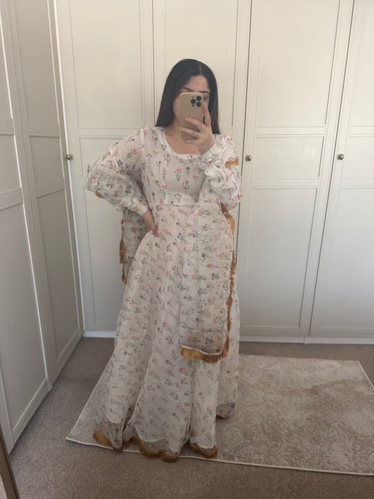 Gulbagh | Floral Organza White 3PC