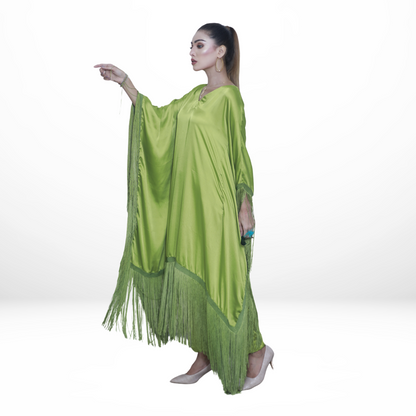 Silk Fringe Kaftan with Trouser | LIME