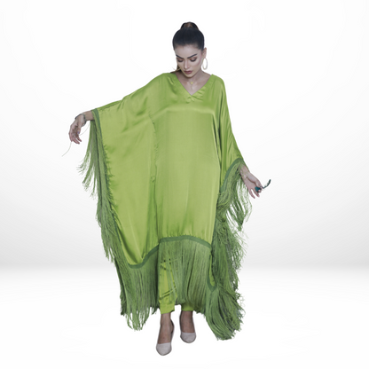 Silk Fringe Kaftan with Trouser | LIME