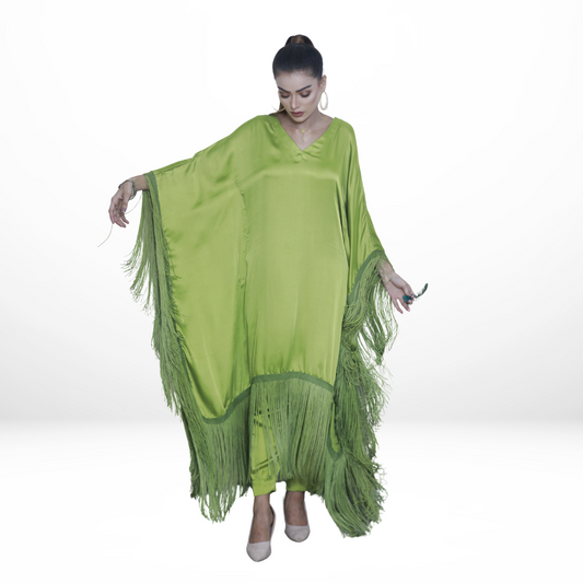 Silk Fringe Kaftan with Trouser | LIME
