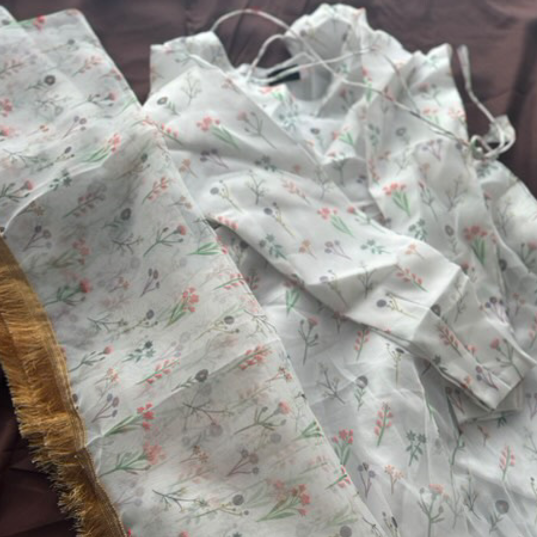 Gulbagh | Floral Organza White 3PC